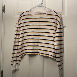 Hollister boyfriend tee, yellow/blue stripe, size XS